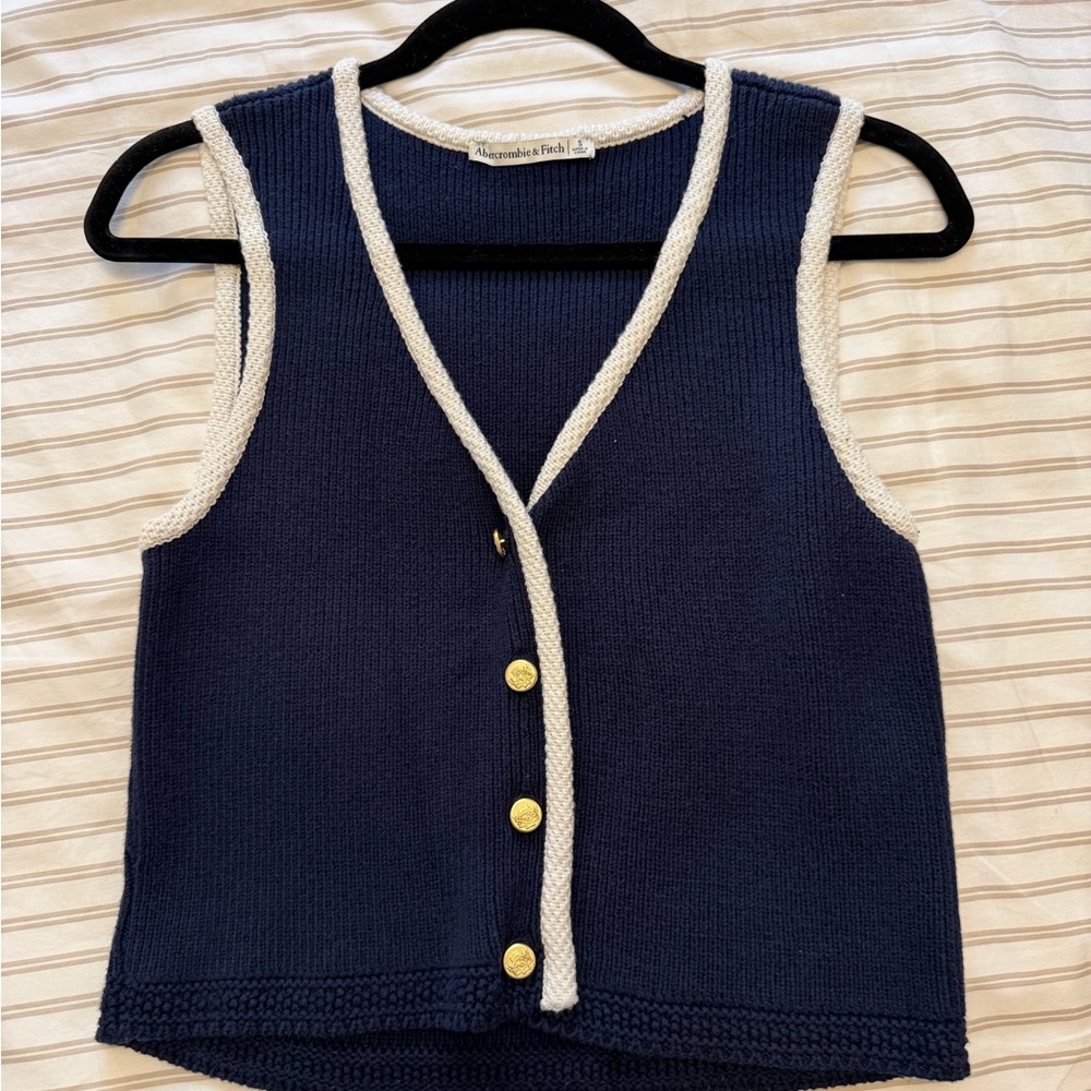 Abercrombie & Fitch Navy V-Neck Sweater Vest with White Trim